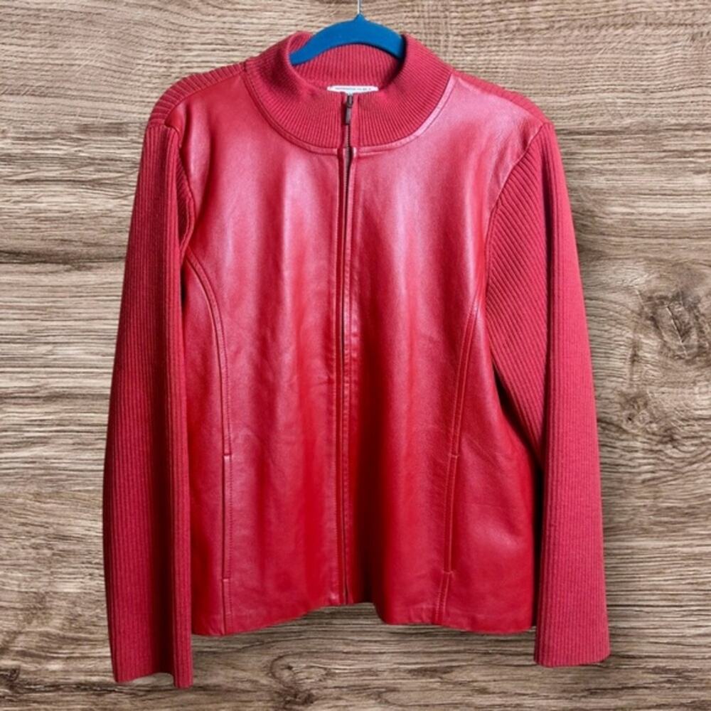 Pendleton red, leather and wool jacket. Large.